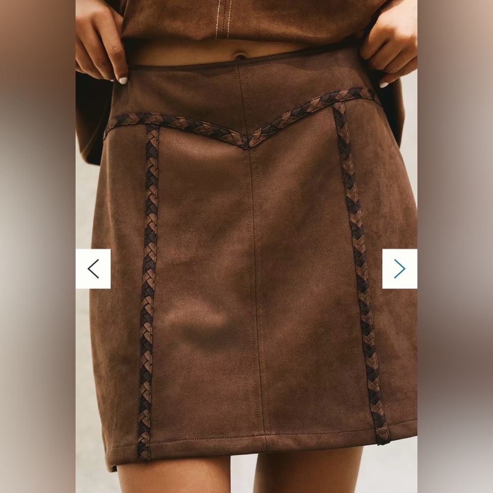 Maeve Faux-Suede Whipstitch A-Line Mini Skirt